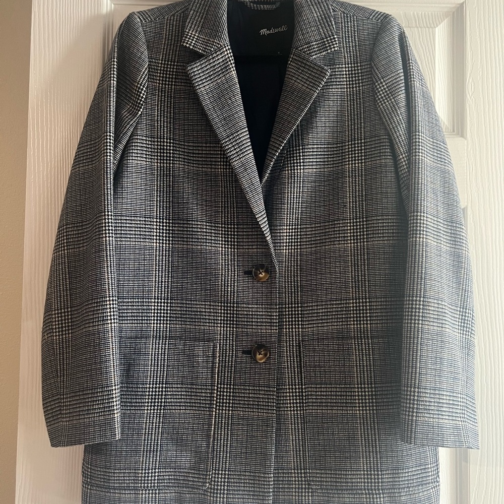 Madewell Black and Gray Plaid Blazer